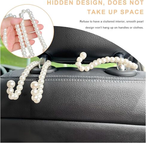 2 PCS Elegant Pearl Car Seat Headrest Hook, Cute Pearl Car Seat Back Hook Storage Organizer, Exquisite Headrest Hanger Purse Holder Interior Decoration for Women Girls in Kuwait