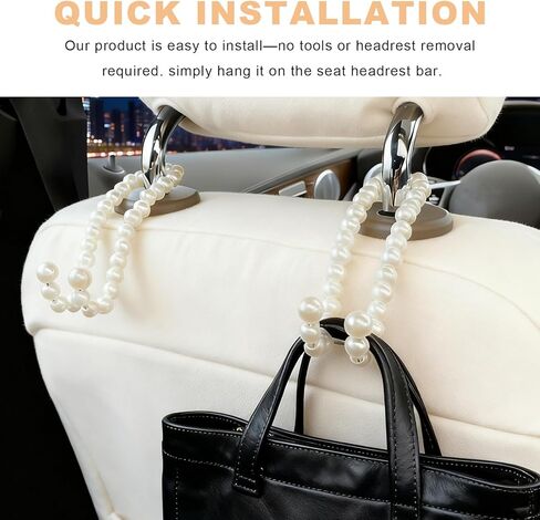2 PCS Elegant Pearl Car Seat Headrest Hook, Cute Pearl Car Seat Back Hook Storage Organizer, Exquisite Headrest Hanger Purse Holder Interior Decoration for Women Girls in Kuwait