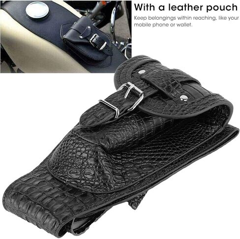 Motorcycle PU Leather Fuel Pad with Pouch - Install for Bikers (Black Crocodile) in Kuwait