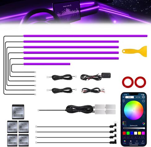 شريط إضاءة LED داخلي للسيارة من الأكريليك Dreamcolor مع تطبيق لاسلكي، RGB 6 في 1 مع 175 بوصة 593 مصباح LED من الألياف الضوئية للسيارة، مزامنة الموسيقى النيون مجموعات إضاءة النيون المحيطة بالسيارة in Kuwait