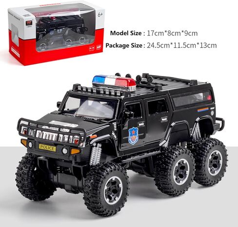 MOUDOAUER 1:32 H2 Sound&Light Pullback Police Lengthen Pickup Car Model Vehicle US in Kuwait