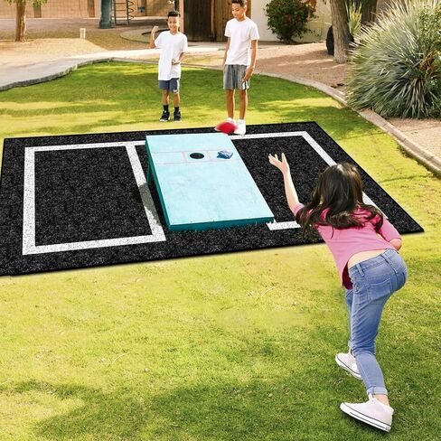 2 Packs Cornhole Mats 5 x 8 Ft Felt Prevent Slipping Cornhole Pads for Cornhole Board Pitch Pads Cornhole Board Accessories Mats on Grass Bags Clean (White Line) in Kuwait