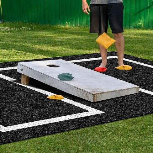 2 Packs Cornhole Mats 5 x 8 Ft Felt Prevent Slipping Cornhole Pads for Cornhole Board Pitch Pads Cornhole Board Accessories Mats on Grass Bags Clean (White Line) in Kuwait