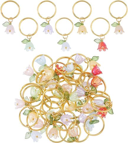 Hobbspring 32Pcs Flower Imitated Pearl Acrylic Locking Stitch Markers 8 Colors Flower Knitting Crochet Stitch Markers with Iron Rings for Knitting Crochet Needlework Accessories in Kuwait