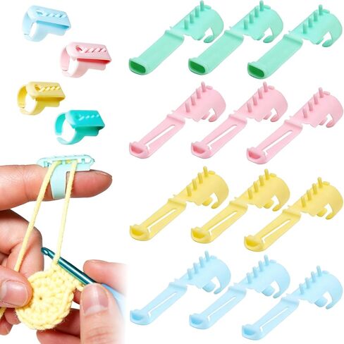 Milovgvset 12PCS Adjustable Plastic Crochet Tension Rings, Yarn Guide Rings for Crocheting Knitting Finger Holders for Yarn Separation Tension Control for Mom Grandma Women Knitting Lover in Kuwait