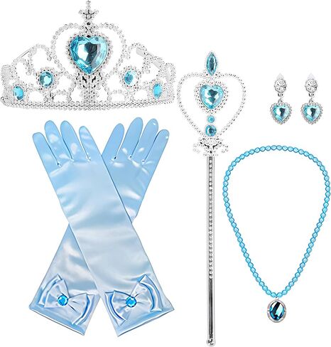 Orgrimmar Princess Dress Up Accessories, Princess Crown Wand Gloves Necklaces Earrings for Girls, Presents for Kids Children in Kuwait