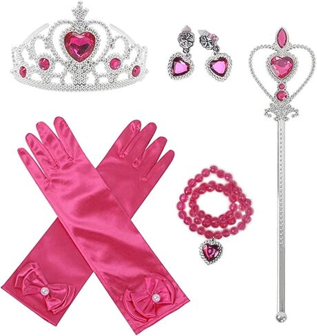 Orgrimmar Princess Dress Up Accessories, Princess Crown Wand Gloves Necklaces Earrings for Girls, Presents for Kids Children in Kuwait