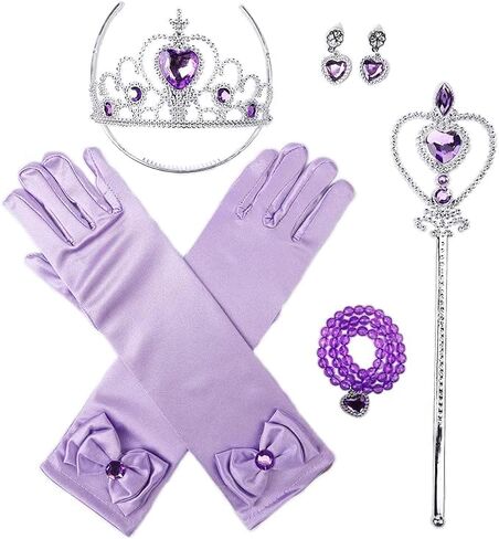 Orgrimmar Princess Dress Up Accessories, Princess Crown Wand Gloves Necklaces Earrings for Girls, Presents for Kids Children in Kuwait
