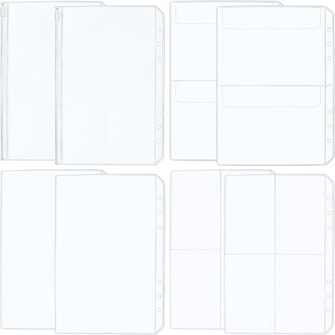 PAGOW 8pcs A5 Binder Pockets, 4 Styles Clear Binder Inserts Zipper Folders, Waterproof PVC A5 Planner Inserts Sleeves Budget Cash Envelope Pouches for 6-Ring Loose Leaf, Document, Saving Challenges in Kuwait