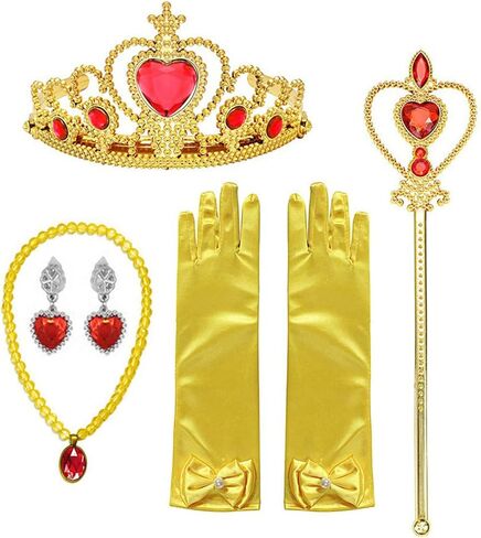 Orgrimmar Princess Dress Up Accessories, Princess Crown Wand Gloves Necklaces Earrings for Girls, Presents for Kids Children in Kuwait