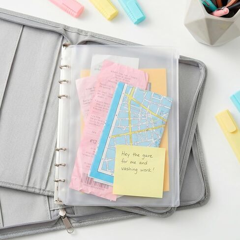 PAGOW 8pcs A5 Binder Pockets, 4 Styles Clear Binder Inserts Zipper Folders, Waterproof PVC A5 Planner Inserts Sleeves Budget Cash Envelope Pouches for 6-Ring Loose Leaf, Document, Saving Challenges in Kuwait