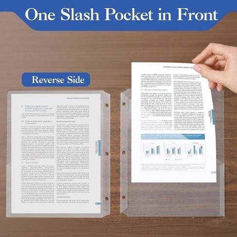 Binditek 50 Pack Transparent Clear Slash File Jacket with 3 Holes, Pocket Folders for 3 Ring Binder, Fits 8.5 x 11 Inch Documents, Ideal for Office, Classroom, and Organizing Papers in Kuwait