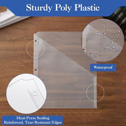 Binditek 50 Pack Transparent Clear Slash File Jacket with 3 Holes, Pocket Folders for 3 Ring Binder, Fits 8.5 x 11 Inch Documents, Ideal for Office, Classroom, and Organizing Papers in Kuwait
