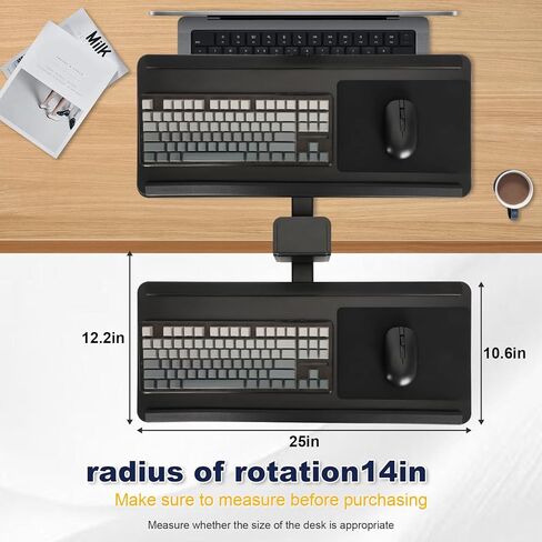 Adjustable Under Desk Keyboard Tray with Drawer, 25"×10.6" Ergonomic 360° Rotating Keyboard Stand with Wrist Rest, Clamp On Keyboard Tray and Mouse for Office Gaming Studying in Kuwait
