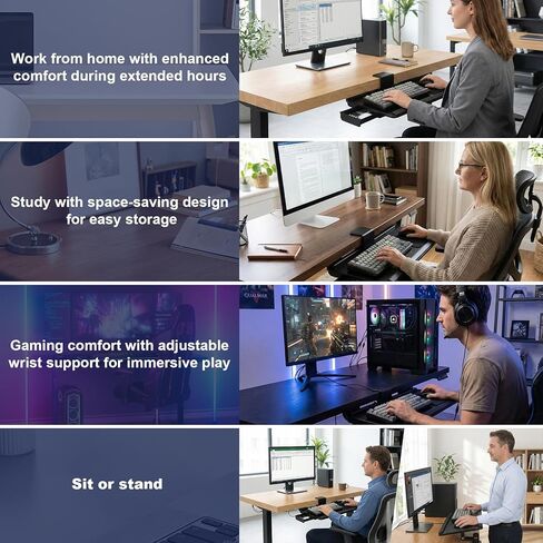 Adjustable Under Desk Keyboard Tray with Drawer, 25"×10.6" Ergonomic 360° Rotating Keyboard Stand with Wrist Rest, Clamp On Keyboard Tray and Mouse for Office Gaming Studying in Kuwait