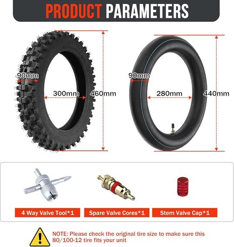 80/100-12 3.00-12 Dirt Bike Rear Tire and Inner Tube,80-100-12 Dirt Bike Tire Compatible with Honda CRF70 XR70 CR60R KLX110 KX60 Kawasaki KLX110 Yamaha PW80 TTR90 Tuttio Off Road Motorcycle in Kuwait
