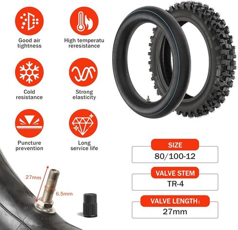 80/100-12 3.00-12 Dirt Bike Rear Tire and Inner Tube,80-100-12 Dirt Bike Tire Compatible with Honda CRF70 XR70 CR60R KLX110 KX60 Kawasaki KLX110 Yamaha PW80 TTR90 Tuttio Off Road Motorcycle in Kuwait
