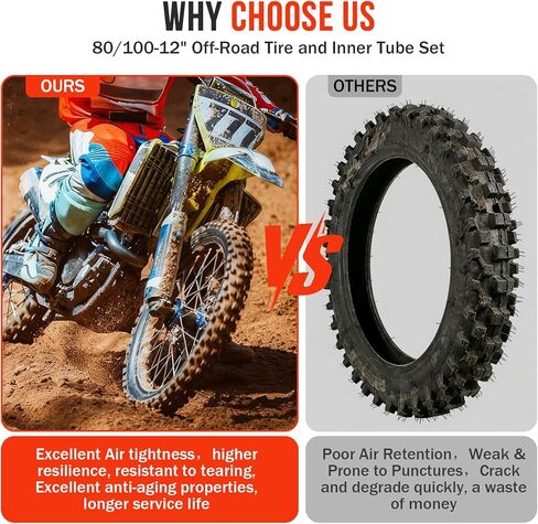 80/100-12 3.00-12 Dirt Bike Rear Tire and Inner Tube,80-100-12 Dirt Bike Tire Compatible with Honda CRF70 XR70 CR60R KLX110 KX60 Kawasaki KLX110 Yamaha PW80 TTR90 Tuttio Off Road Motorcycle in Kuwait