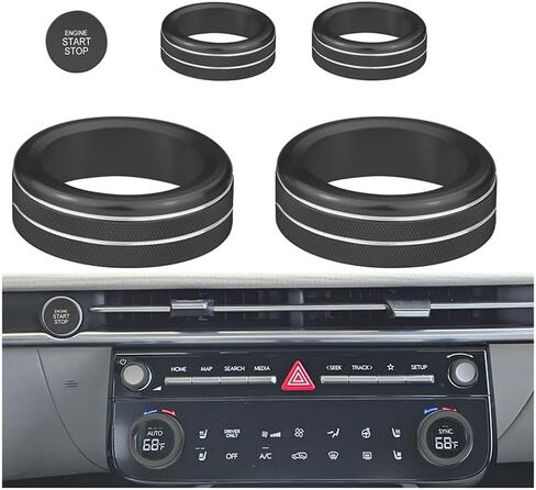 لسيارة Hyundai Tucson/Santa Cruz (باستثناء موديلات SE) 2025-2026 - مجموعة مكونة من 5 قطع، بما في ذلك زر التشغيل، ومقابض التحكم في المناخ، وأدوات التحكم في مستوى الصوت؛ ترقيات داخلية وحماية المقبض. (أزرق) in Kuwait