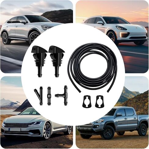 HZEL Car Windshield Washer Nozzles Kit, OEM# 5116079AA Vehicle Windshield Spray Nozzles and Fluid Hose with Connectors, Auto Replacement Accessories, Compatible with Patriot Caliber Journey in Kuwait