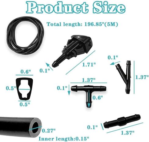 Windshield Repair Kit, Windshield Washer Hose, 5 M Liquid Top, 12 Top Connectors, 2 Knees, 2 Water Spray Nozzles, Suitable for Most Car Windshield Tubes in Kuwait