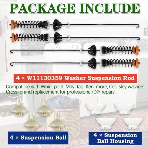 WTW7000DW3 WTW7500GC0 WTW7500GW0 MVWB765FC3 Washer Suspension Rod, 26 Inch Fit for Whirl-pool May-tag Ken-more Cro-sley WTW7000DW4 MVWB766FW1 WTW7000DW0 MVWB757JW0 11026132412 11026132413 11020372710 in Kuwait