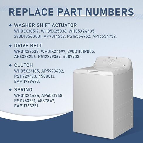 مشغل تبديل الغسالة المحسن ومجموعة إصلاح القابض لغسالة GE Hotpoint - تتضمن مشغل WH03X30517، وحزام القيادة WH01X27538، وقابض WH05X24185 وWH01X24434 زنبركي يناسب GTW460ASJ، وHTW240ASK، وPTW605 in Kuwait