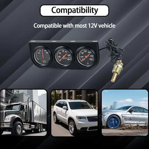 2"/52mm Triple Gauge Set, Ampere Meter (-60-60 AMP) & Oil Pressure Meter (0-150 PSI) & Water Temperature (100-250°F), 3-in-1 Auto Gauges for 12V Cars Vehicle Truck Automotive Ship Boat Marine in Kuwait