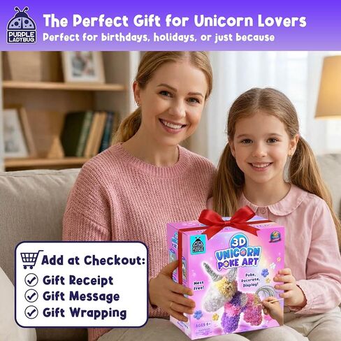 PURPLE LADYBUG 3D Poke in Art Kit - Mess-Free Unicorn Craft Birthday Gift for Girls Ages 4 5 6 7 8 9, Fun Summer Vacation Crafts and Arts Kit for Kids, DIY Floral Decorating Toy for Kids in Kuwait