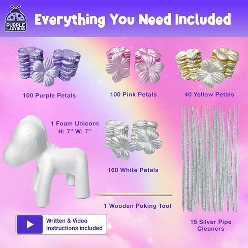 PURPLE LADYBUG 3D Poke in Art Kit - Mess-Free Unicorn Craft Birthday Gift for Girls Ages 4 5 6 7 8 9, Fun Summer Vacation Crafts and Arts Kit for Kids, DIY Floral Decorating Toy for Kids in Kuwait