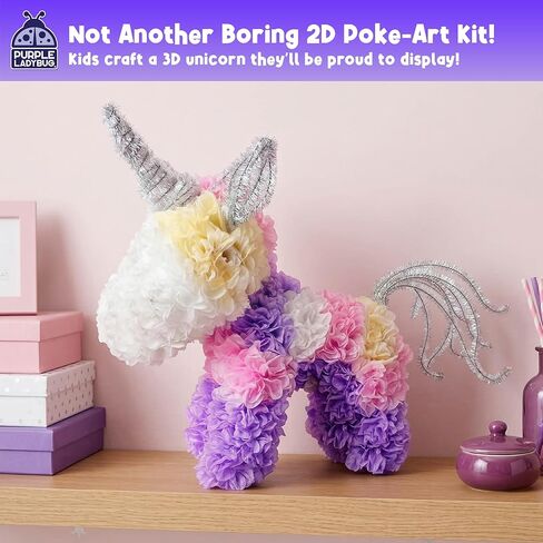 PURPLE LADYBUG 3D Poke in Art Kit - Mess-Free Unicorn Craft Birthday Gift for Girls Ages 4 5 6 7 8 9, Fun Summer Vacation Crafts and Arts Kit for Kids, DIY Floral Decorating Toy for Kids in Kuwait