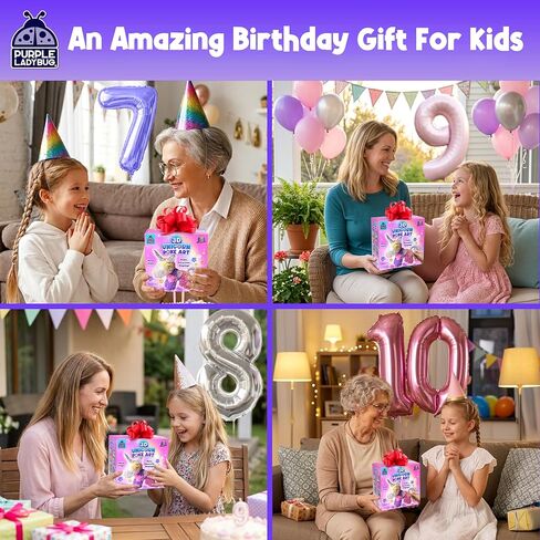 PURPLE LADYBUG 3D Poke in Art Kit - Mess-Free Unicorn Craft Birthday Gift for Girls Ages 4 5 6 7 8 9, Fun Summer Vacation Crafts and Arts Kit for Kids, DIY Floral Decorating Toy for Kids in Kuwait