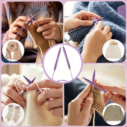 TRILVIX Circular Knitting Needles Set, 13 Pairs Interchangeable Knitting Needles 3mm-10mm with 4 Cables, Accessories & Purple Case, 4 Inch Aluminum Knitting Needles US Size 2~15 in Kuwait