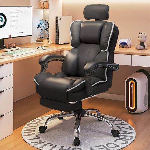 Office Chair Big and Tall Executive Desk Chair with Leg Rest, Adjustable Height Computer Gaming Chair with Headrest for Home Office, Black in Saudi Arabia