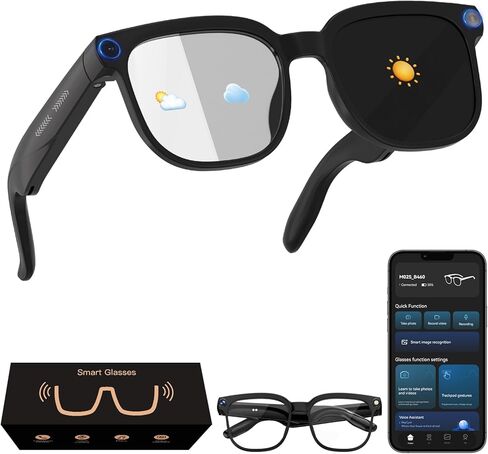 Smart Glasses with Camera, AI Translation Glasses Support 140+ Languages, 1080P Hands-Free Video Recording, IP65 Waterproof Bluetooth Glasses with Voice Assistant for Hiking Vlogging Business in Kuwait