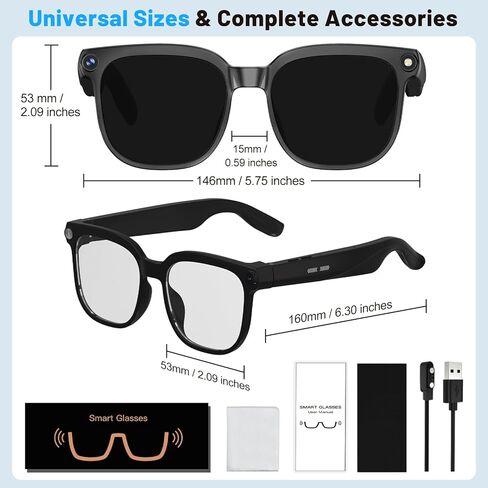 Smart Glasses with Camera, AI Translation Glasses Support 140+ Languages, 1080P Hands-Free Video Recording, IP65 Waterproof Bluetooth Glasses with Voice Assistant for Hiking Vlogging Business in Kuwait