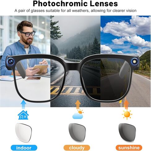 Smart Glasses with Camera, AI Translation Glasses Support 140+ Languages, 1080P Hands-Free Video Recording, IP65 Waterproof Bluetooth Glasses with Voice Assistant for Hiking Vlogging Business in Kuwait