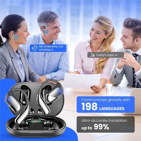AI Translator Earbuds, Real-Time 2-Way Language Translation Headphones, No Subscription, 198+ Languages for Travel & Face-to-Face Communication, Audifonos Traductores – Black in Kuwait