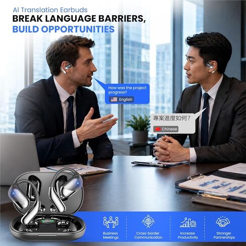 AI Translator Earbuds, Real-Time 2-Way Language Translation Headphones, No Subscription, 198+ Languages for Travel & Face-to-Face Communication, Audifonos Traductores – Black in Kuwait