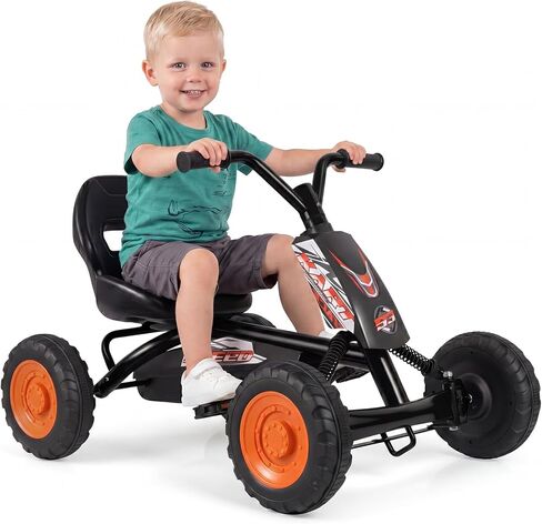 OLAKIDS Go Kart for Kids with Adjustable Seat, Steering Handlebars, Outdoor 4 Wheel Ride On Pedal Car for Boys & Girls (Red) in Kuwait