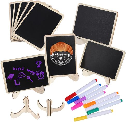 Lurrose Mini Chalkboard Signs and Small Tabletop Blackboard, 10pcs 10x7.5 Inch Boxwood Boards with Stickers and Watercolor Pens, Party Message and Memo Board for Crafts and Drawing in Kuwait
