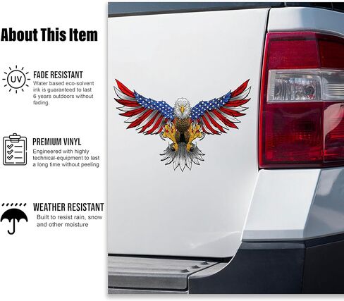 American Bald Eagle Flag Decal Sticker - 12 Inch - Vinyl Car Truck Bumper Patriotic Waterproof Decal Eagle for Car Truck Trailer SUV Van Outdoor Wall Window Laptop Tablet Cup Glass Any Smooth Surface in Kuwait