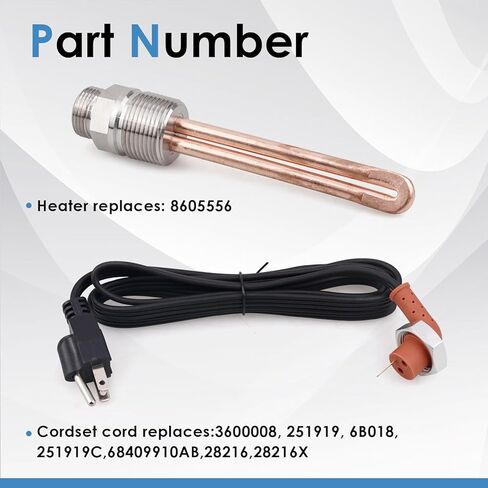 8605556 Engine Block Immersion Heater Compatible with Caterpillar 3406 3408 C9 C15 for Detroit Diesel 50 60 for Navistar for International V800 for Perkins 640, 120V 1500W w/Cordset Cord in Kuwait