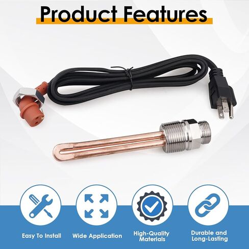 8605556 Engine Block Immersion Heater Compatible with Caterpillar 3406 3408 C9 C15 for Detroit Diesel 50 60 for Navistar for International V800 for Perkins 640, 120V 1500W w/Cordset Cord in Kuwait