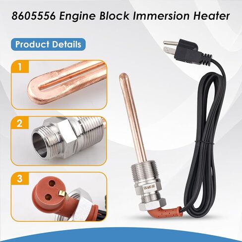 8605556 Engine Block Immersion Heater Compatible with Caterpillar 3406 3408 C9 C15 for Detroit Diesel 50 60 for Navistar for International V800 for Perkins 640, 120V 1500W w/Cordset Cord in Kuwait