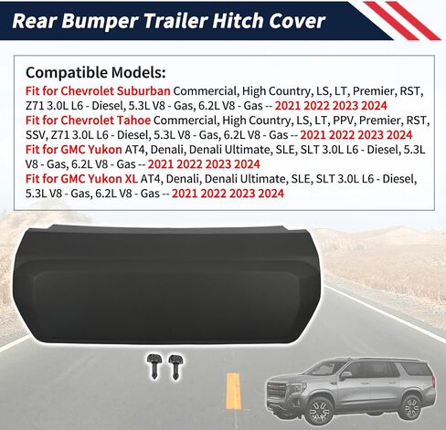 Rear Bumper Trailer Hitch Cover 85139540 Fit for Chevrolet Suburban Tahoe GMC Yukon 2021 2022 2023 2024 Replace 84340919 GM1129130 Tow Hitch Cover w/Mounting Clips in Kuwait