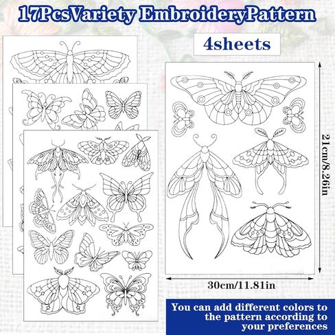 4 Sheets Stick and Stitch Embroidery Paper Patterns, Embroidery Stencils, Butterflies Stabilizer Water Soluble Hand Sewing, Embroidery Pattern for Hand Sewing Lover Beginners, Jean Bag T-Shirt (40Pcs) in Kuwait
