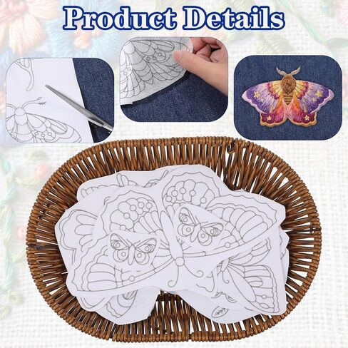 4 Sheets Stick and Stitch Embroidery Paper Patterns, Embroidery Stencils, Butterflies Stabilizer Water Soluble Hand Sewing, Embroidery Pattern for Hand Sewing Lover Beginners, Jean Bag T-Shirt (40Pcs) in Kuwait