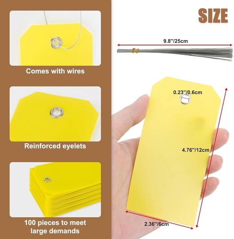 100pcs Plastic Tags with Wires - CARGEN Waterproof Shipping Tags with Wire Ties Blank Waterproof Tag for Outdoors Writeable Tag Palstic (4 3/4 x 2 3/8, Yellow) in Kuwait