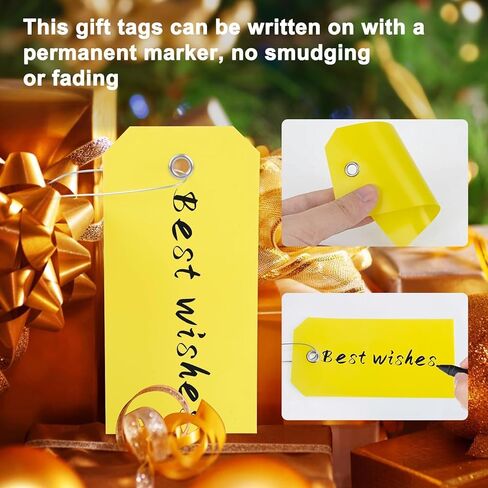 100pcs Plastic Tags with Wires - CARGEN Waterproof Shipping Tags with Wire Ties Blank Waterproof Tag for Outdoors Writeable Tag Palstic (4 3/4 x 2 3/8, Yellow) in Kuwait